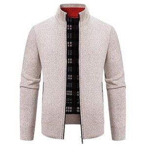Mens Knit Sweater Cardigan Full Zip Long Sleeve Pockets Fall Winter
